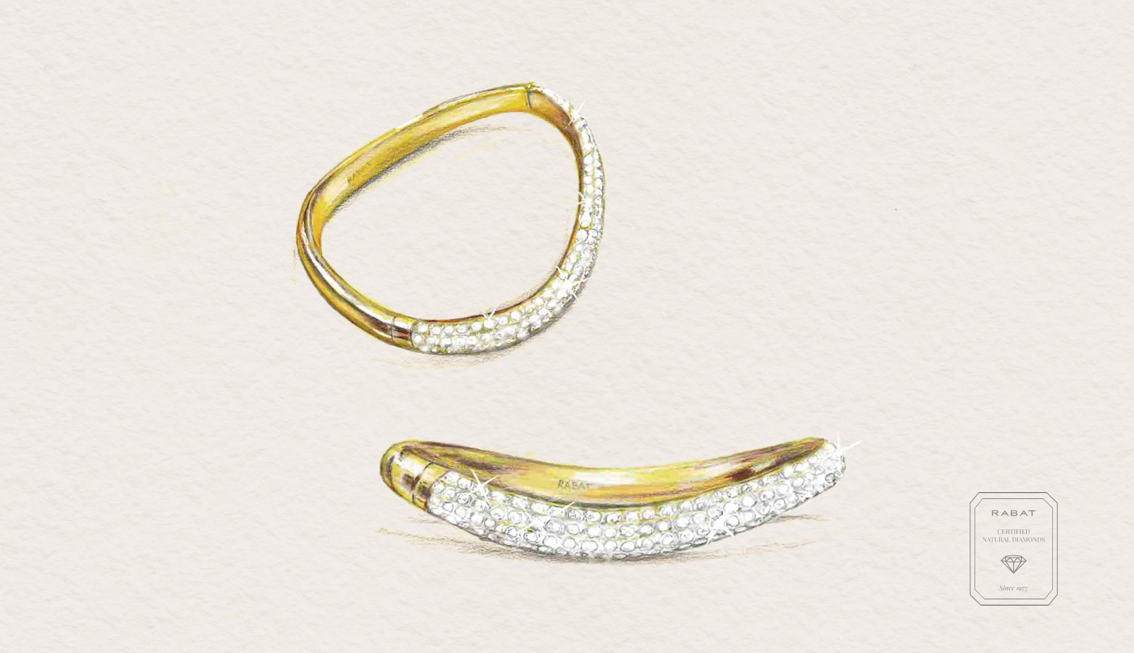 Boceto de pulseras de oro y diamantes RABAT Waves en joyería RABAT.