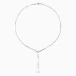 Collar rivière estilo corbata de oro blanco con diamantes y diamante central talla pera