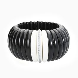 White gold bracelet with black obsidian, white agate gems and diamonds
