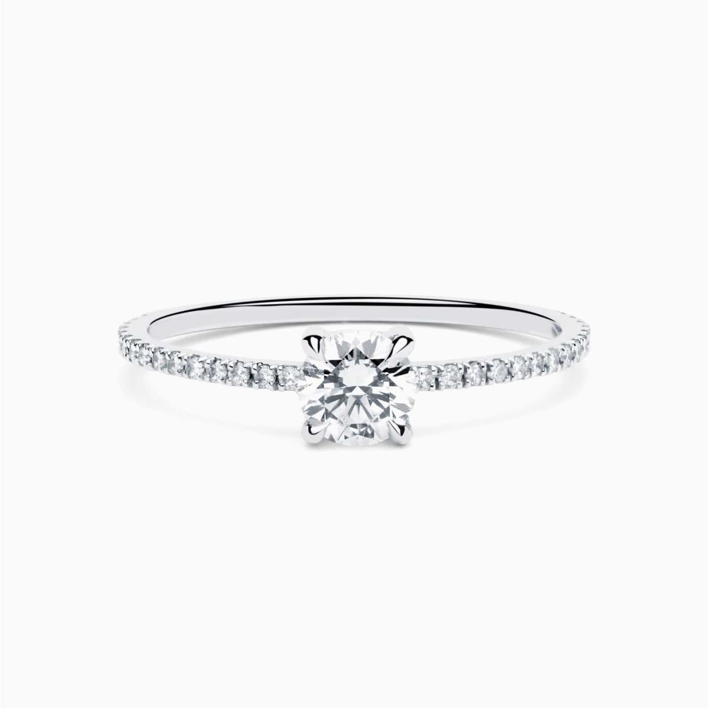 White gold with diamond in the center and arms with diamonds solitaire ring RABAT Poetic
