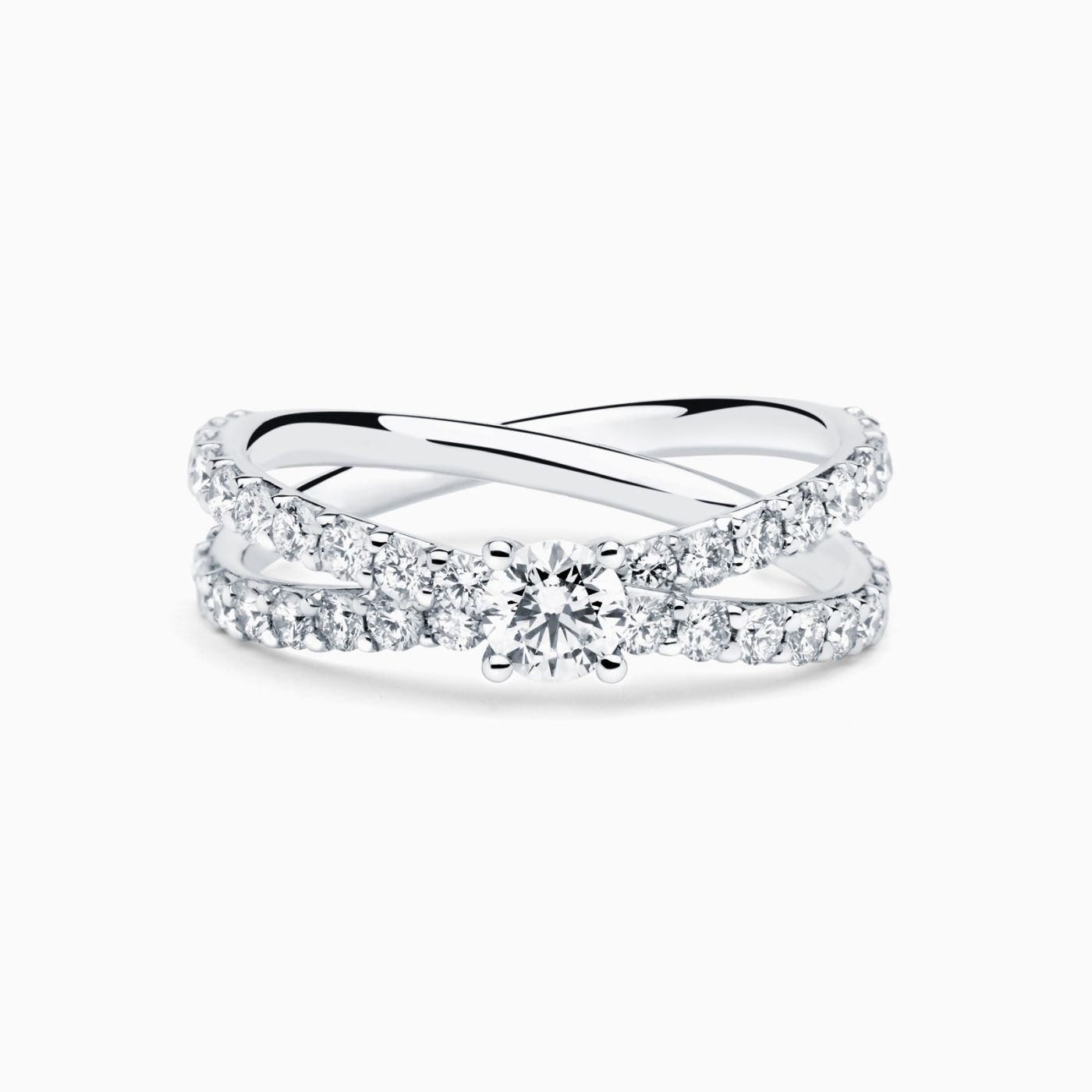 White gold with diamond in the center solitaire ring and arm of diamonds RABAT Poetic