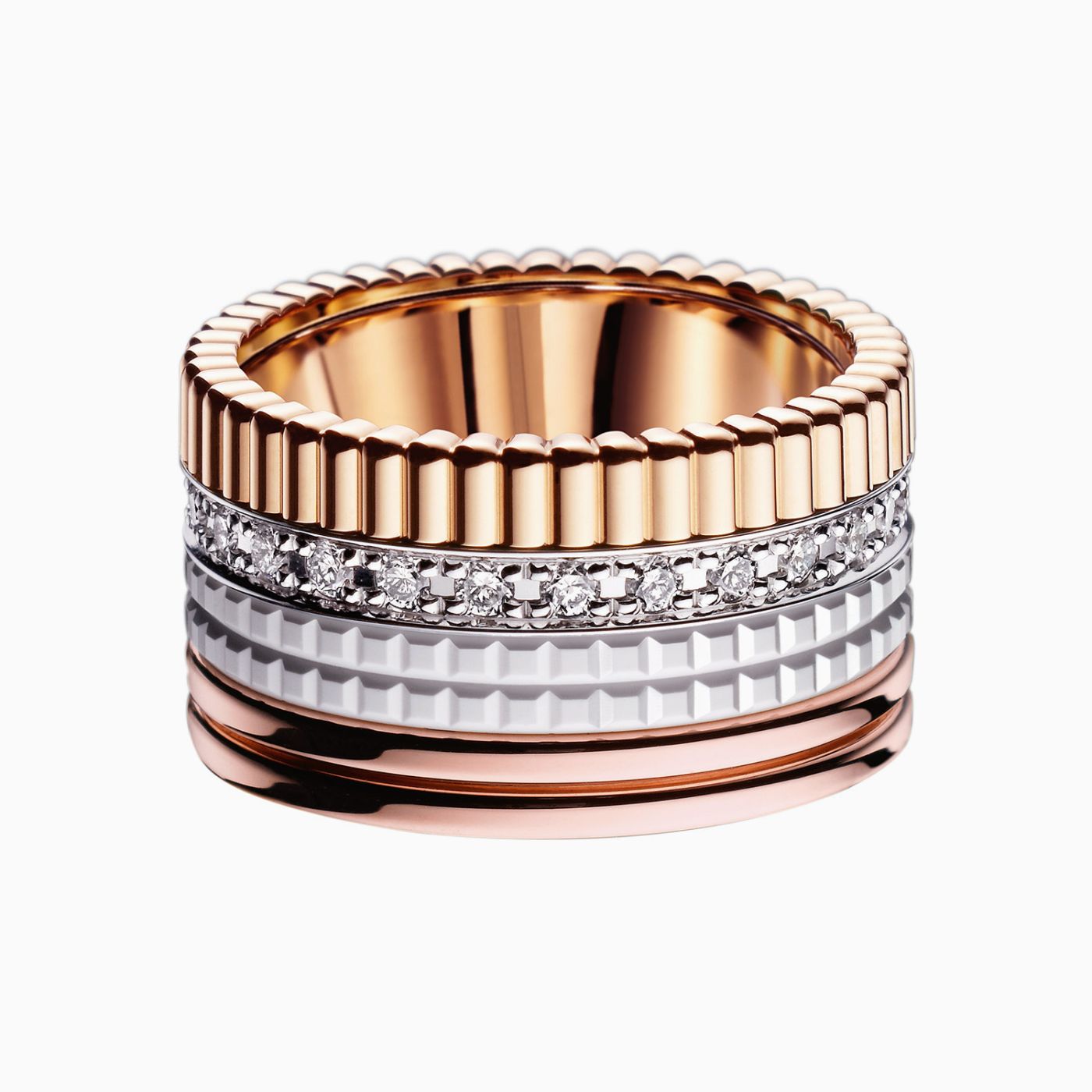 Anillo Boucheron Quatre de oro rosa, blanco y amarillo combinados