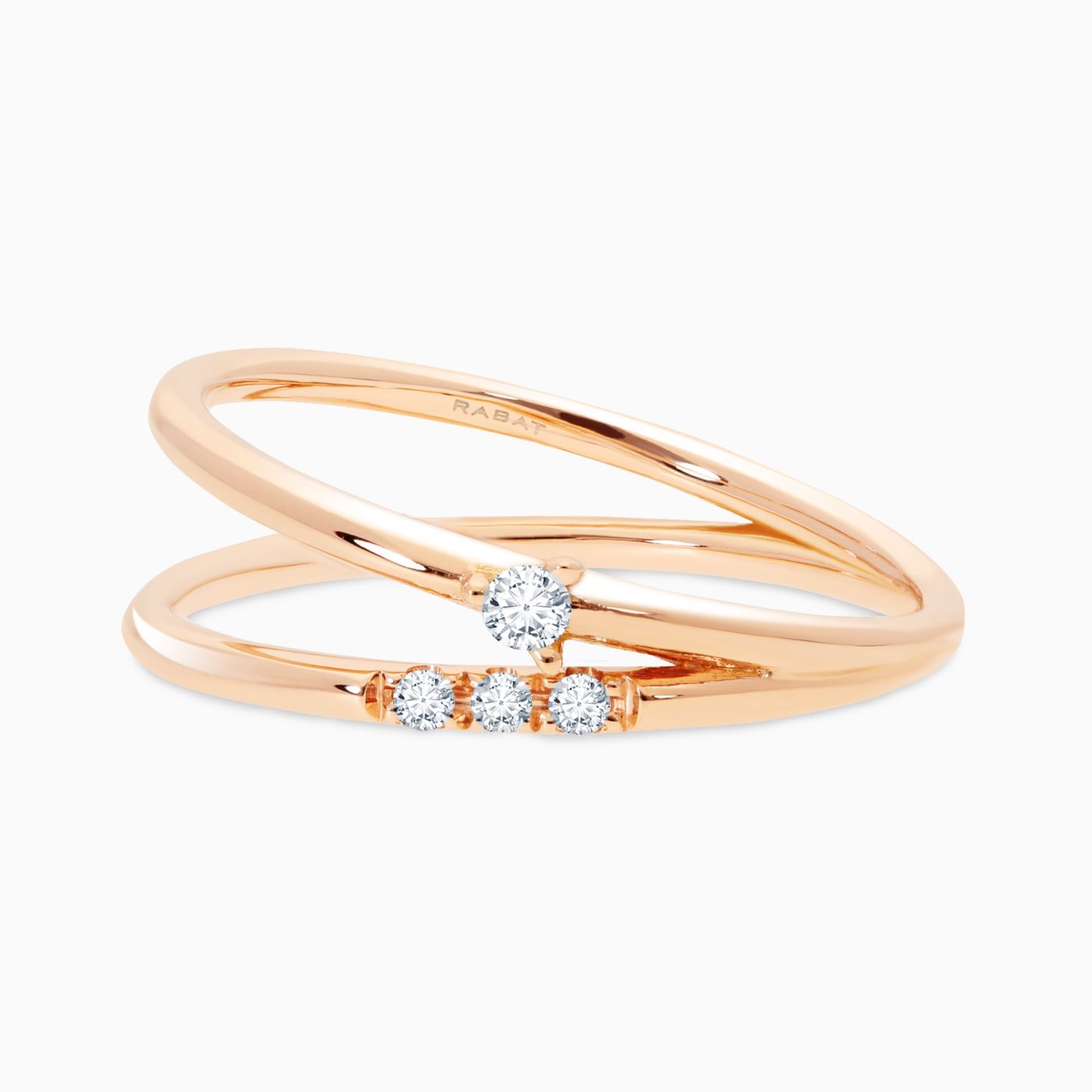 Rose gold double arm alliance ring with diamonds