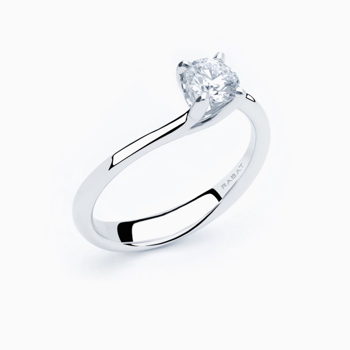 White gold solitaire engagement ring with central diamond