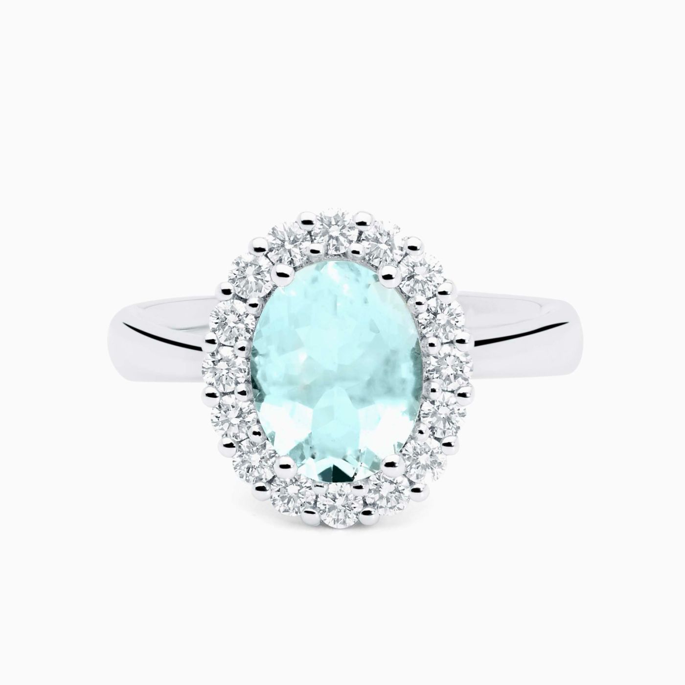 Aquamarine Solitaire Ring with Diamond Border 