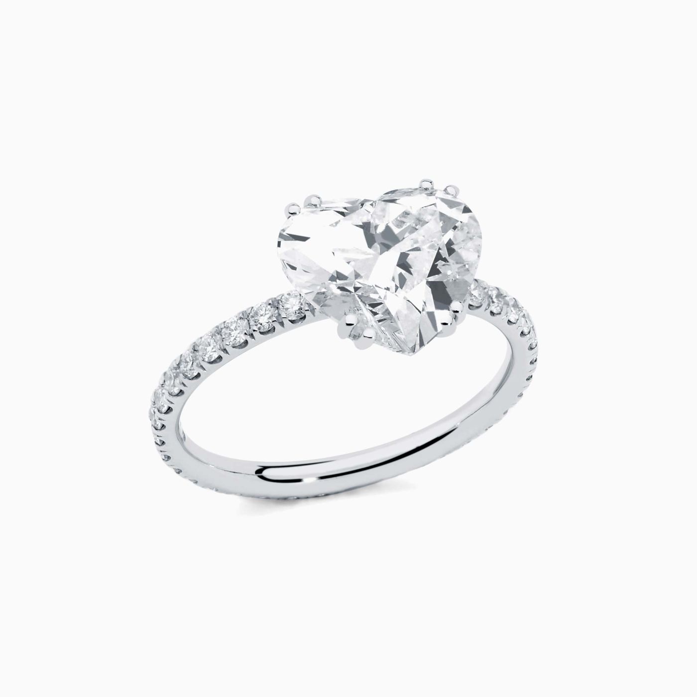 White gold with heart size diamond in the center and arm with diamonds solitaire ring