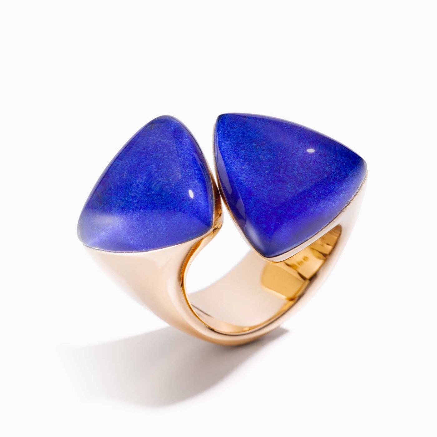 Anillo Vhernier Freccia de oro rosa con cristal de cuarzo y lapis lazuli