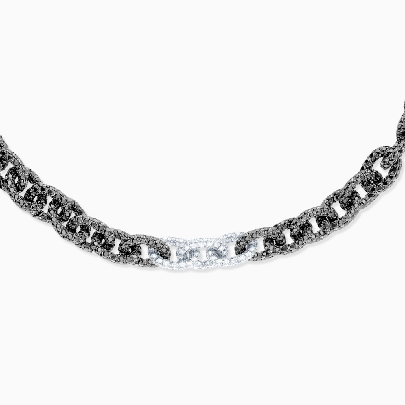 Collar de eslabones de oro con rodio negro con pavé de diamantes blancos y negros