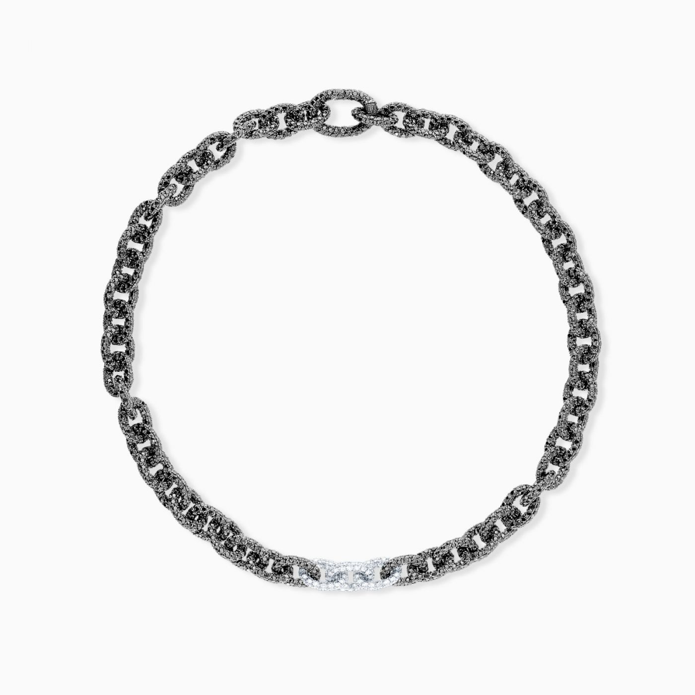 Collar de eslabones de oro con rodio negro con pavé de diamantes blancos y negros