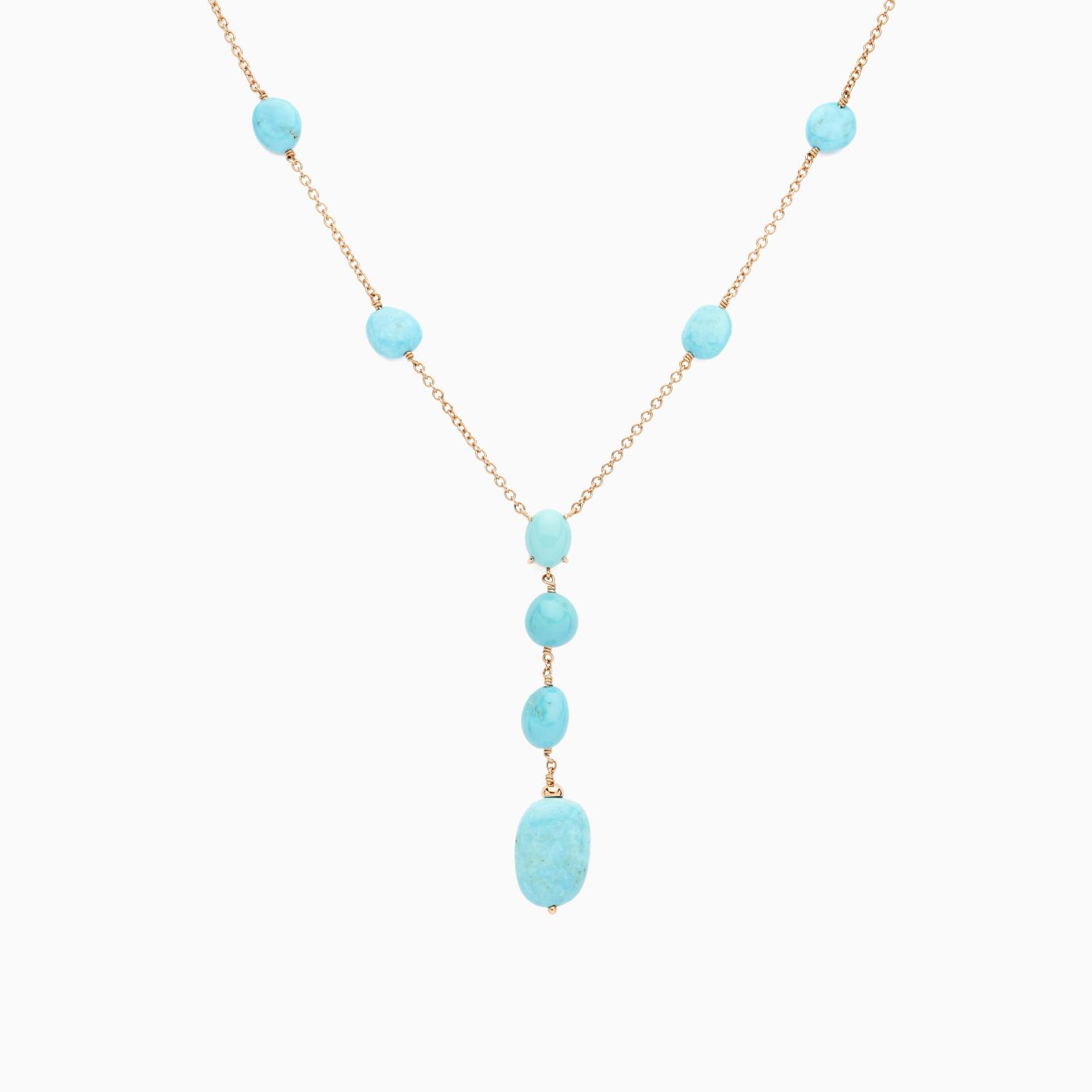 Rose gold necklace with turquoise gems