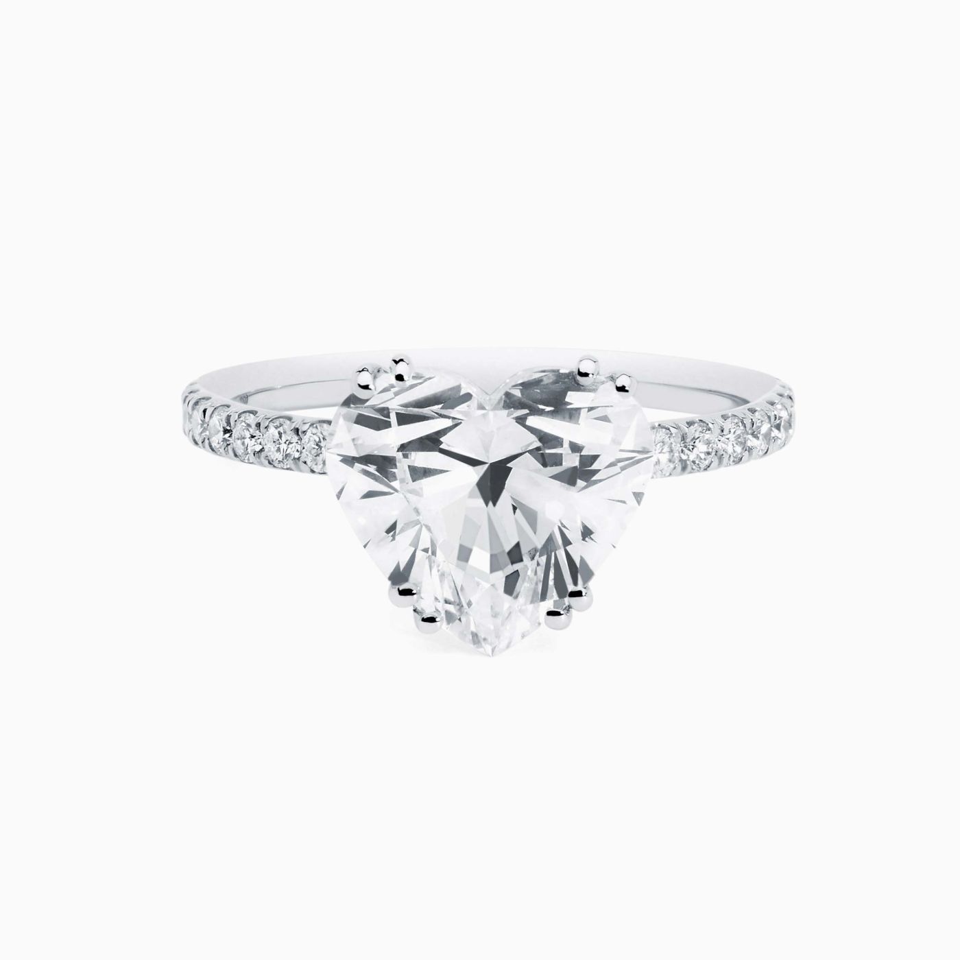 White gold with heart size diamond in the center and arm with diamonds solitaire ring