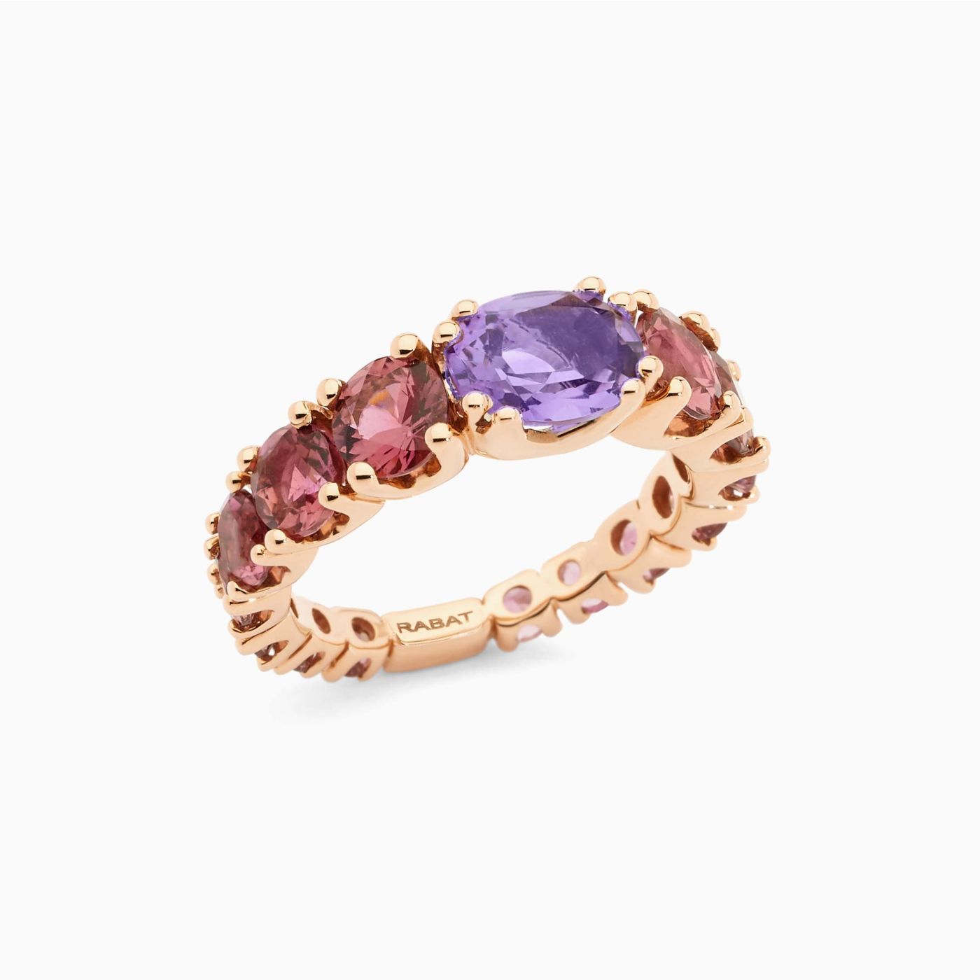 Rose gold with amethyst in the center solitaire ring