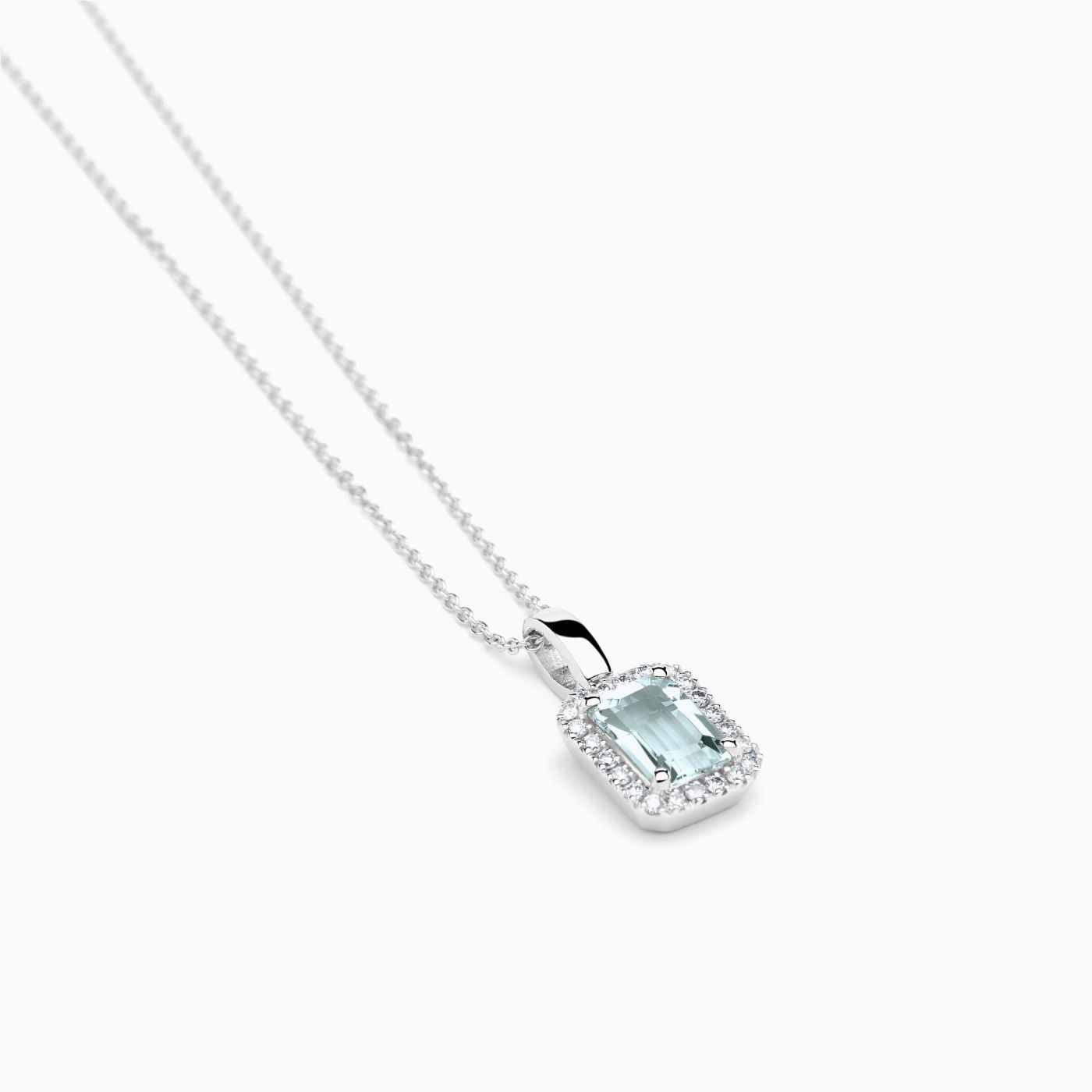 Aquamarine Pendant with Diamond Border 