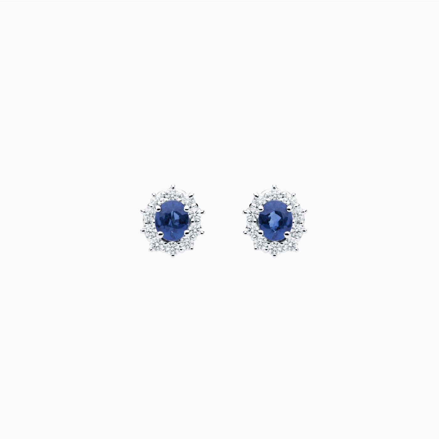 White gold earrings with blue sapphire and diamonds