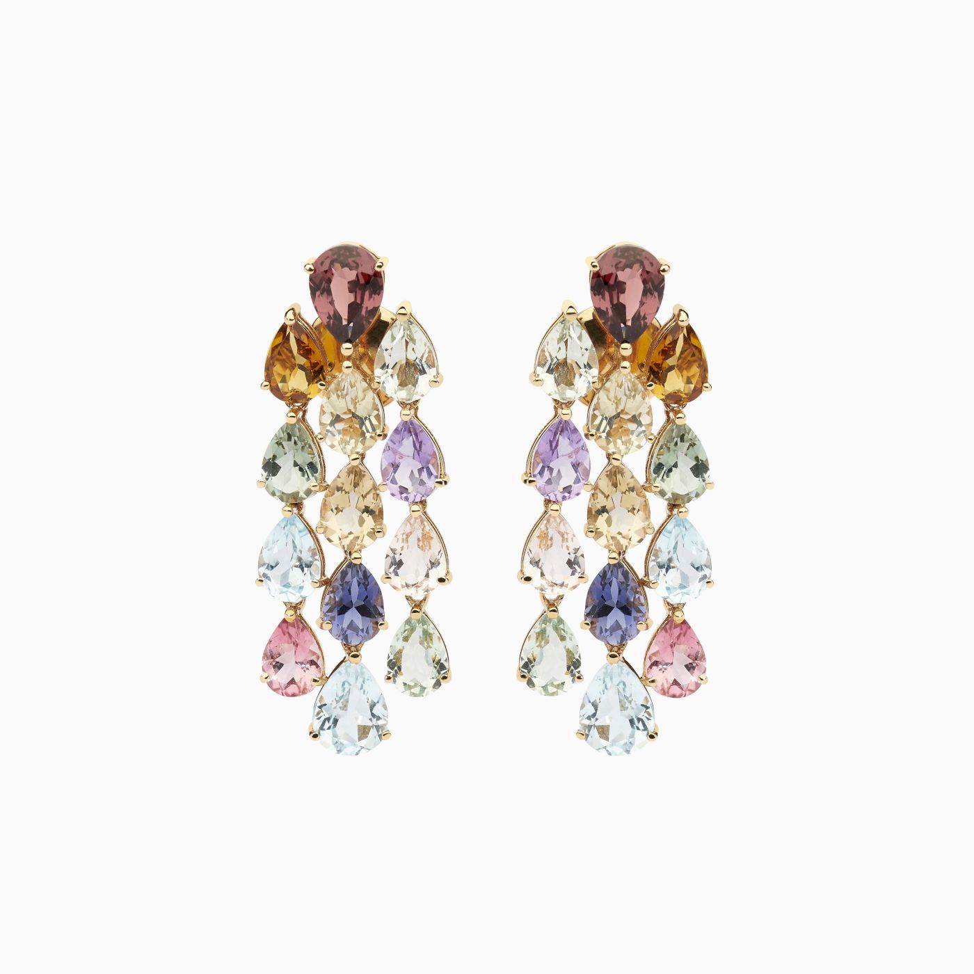 White gold earrings with colourful gems