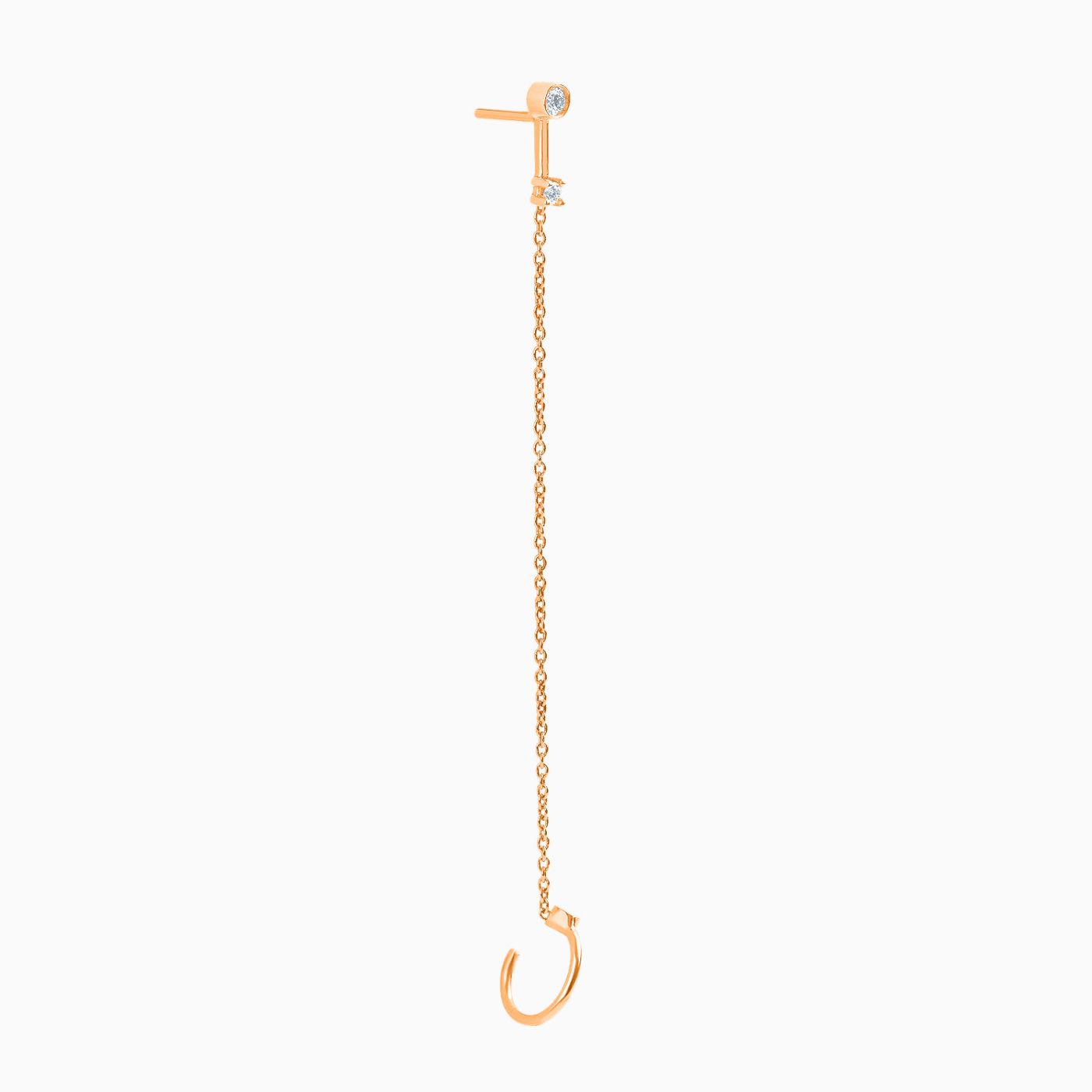 Half long rose gold chain earring with diamonds