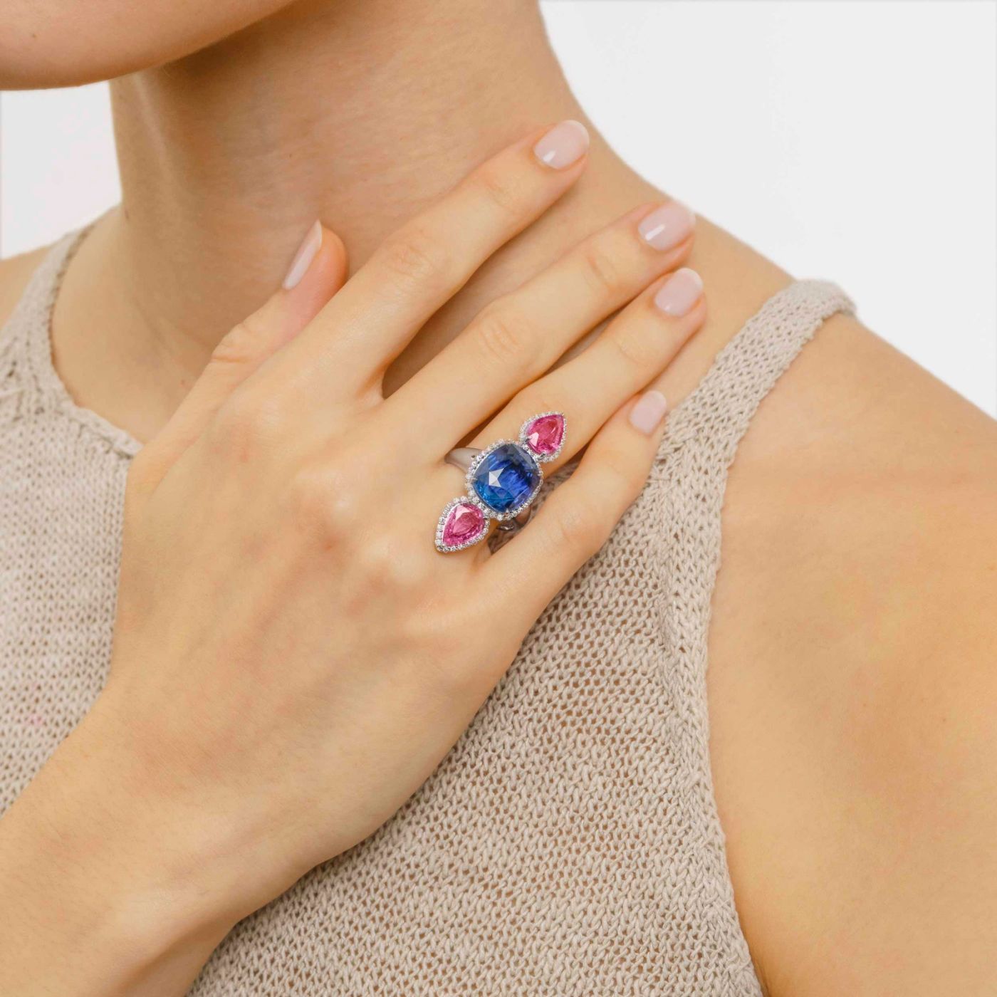Colored Sapphires and Diamonds Ring 