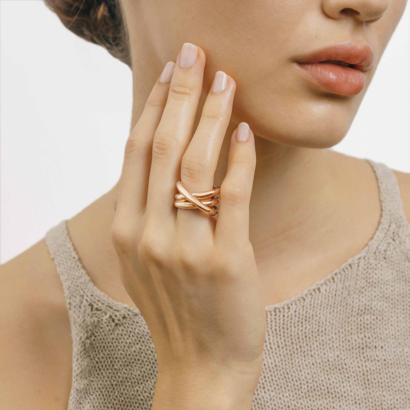 Rose Gold Ring with Crossed Rows 