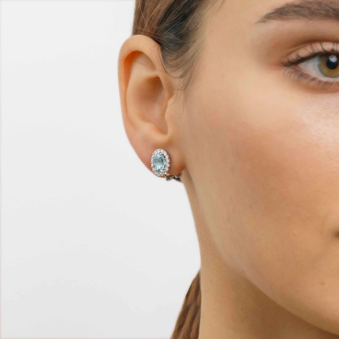 Aquamarine Earrings with Diamond Border 