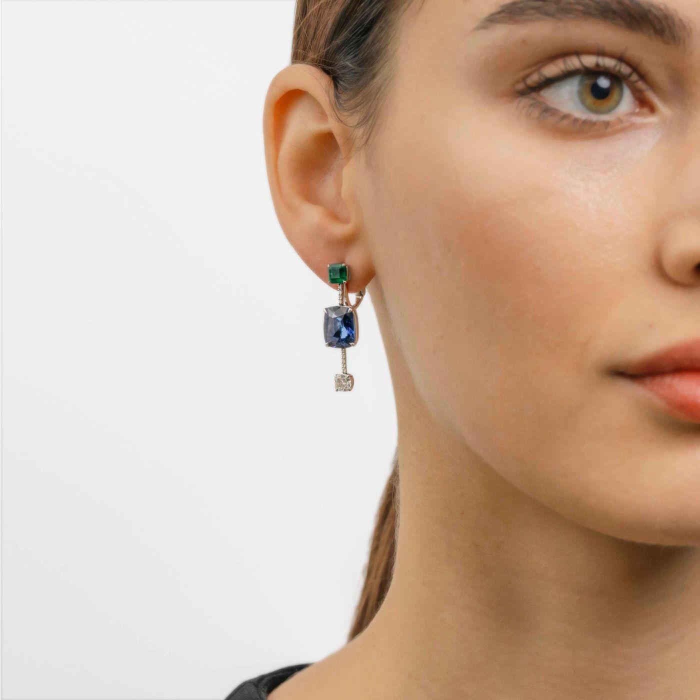 Sapphire, Emerald and Diamond Earrings 