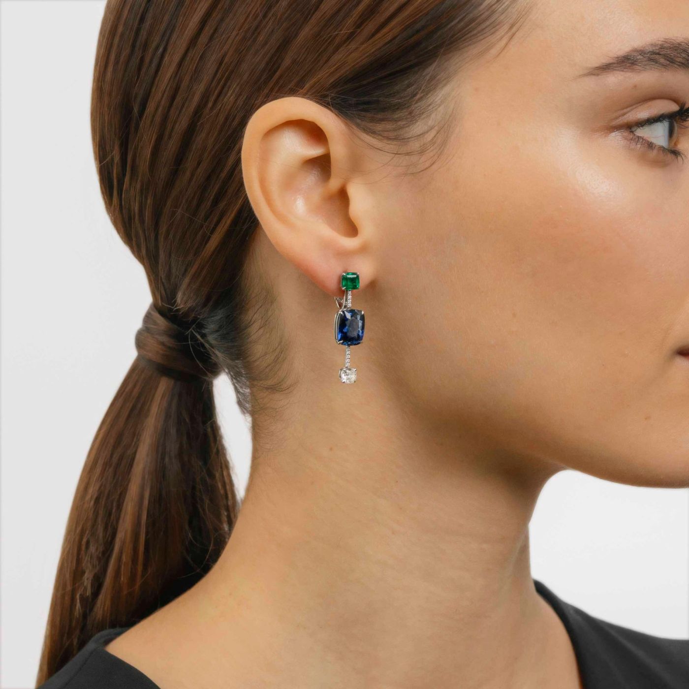 Sapphire, Emerald and Diamond Earrings 