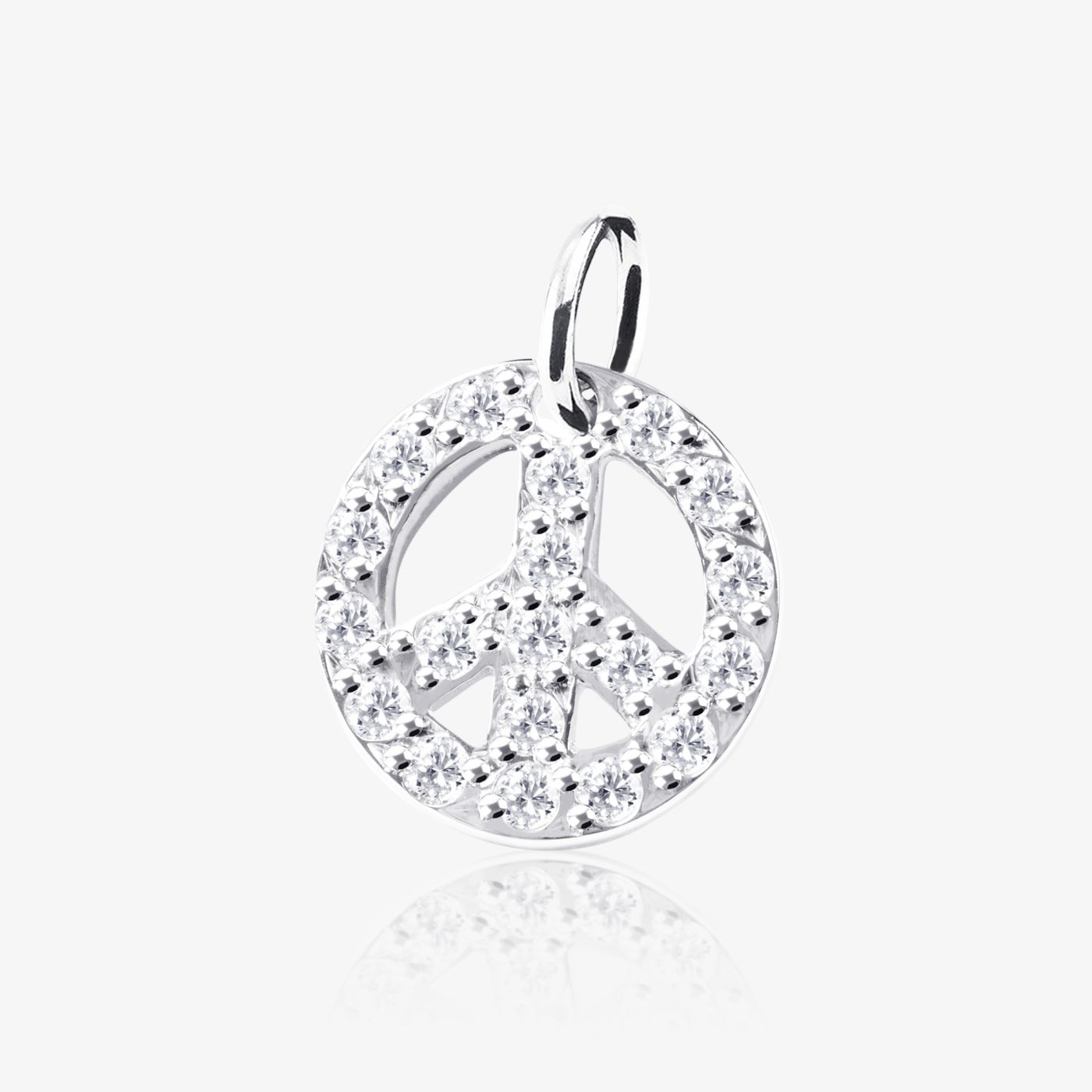 Charm con forma de símbolo de la paz de oro blanco con diamantes