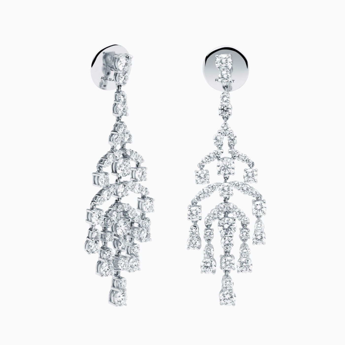 Long earrings in white gold waterfall with diamonds