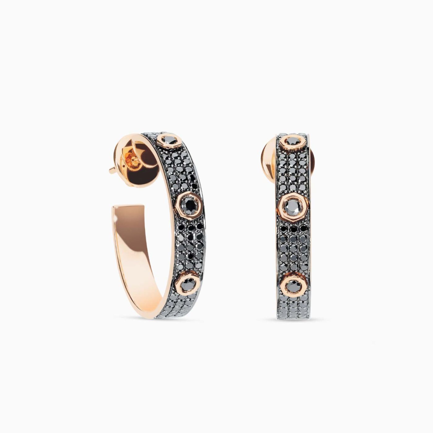 Rose gold earrings with black diamond´s pave