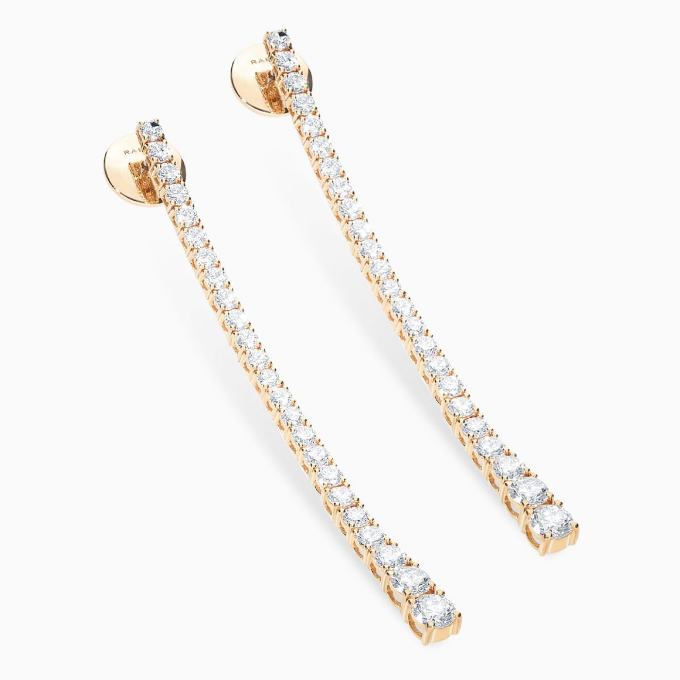 Long rose gold rivière earrings with diamonds