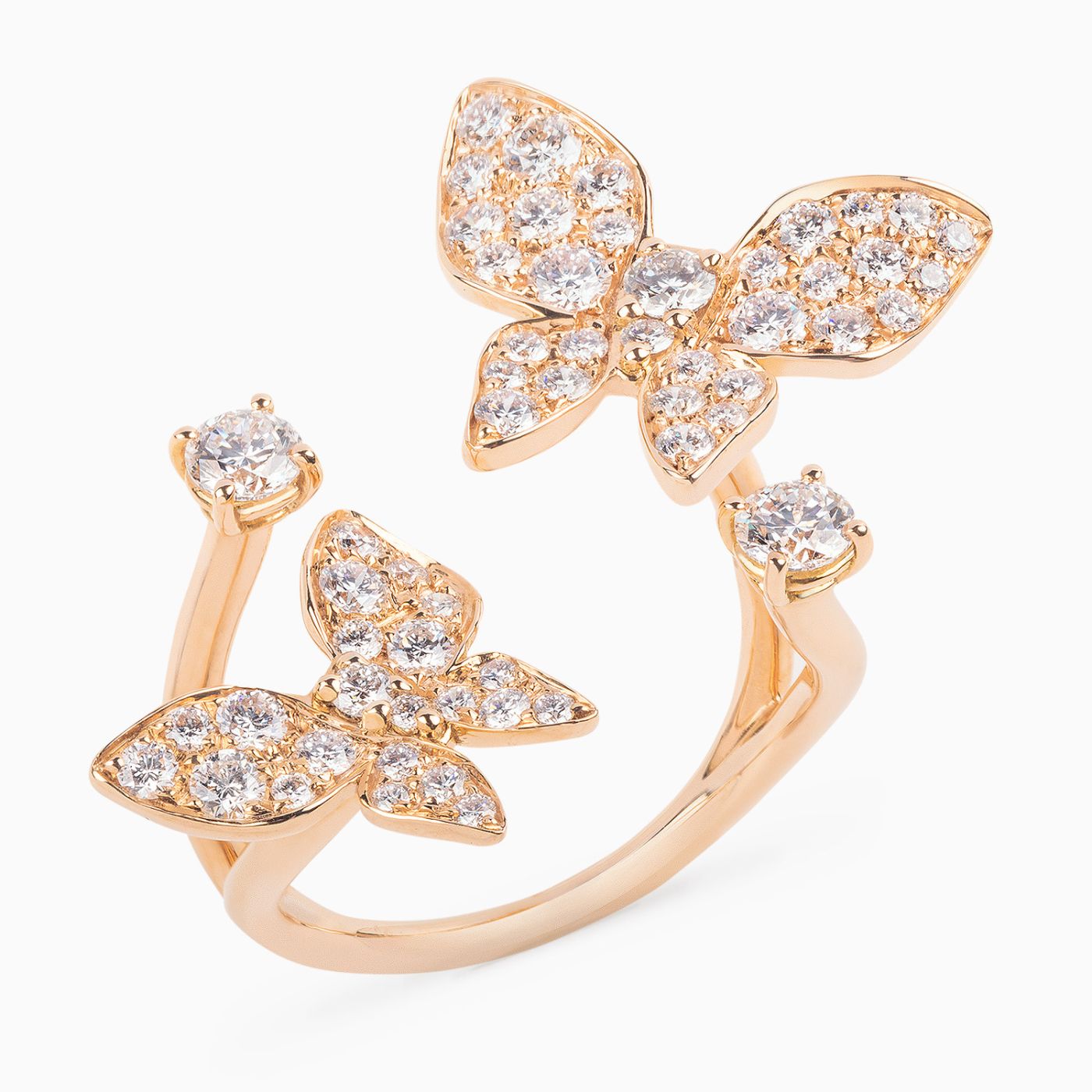 Anillo mariposa de oro rosa con diamantes