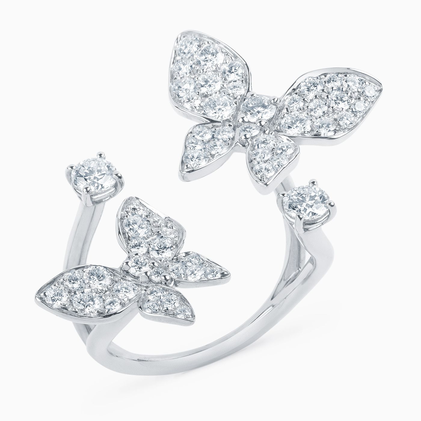 Butterfly white gold ring with diamonds 