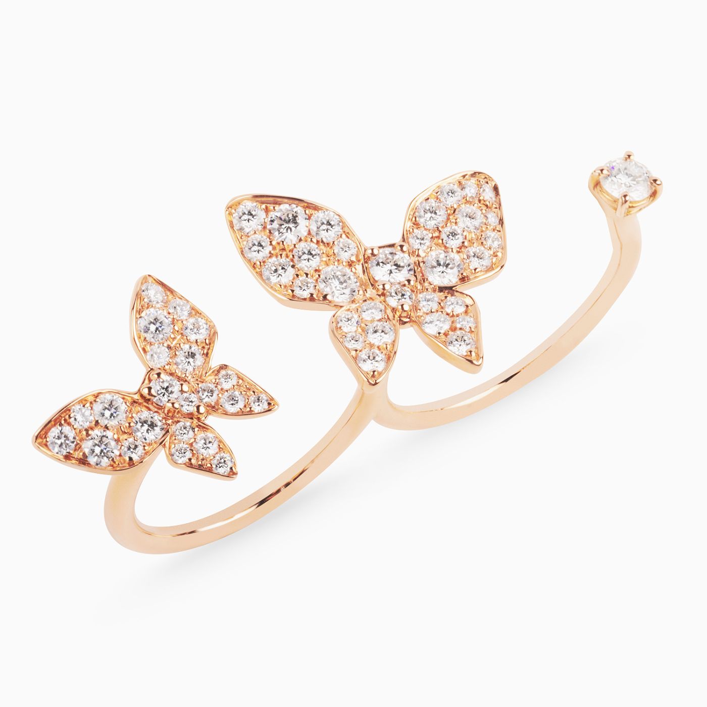 Butterfly white gold double ring with diamonds 