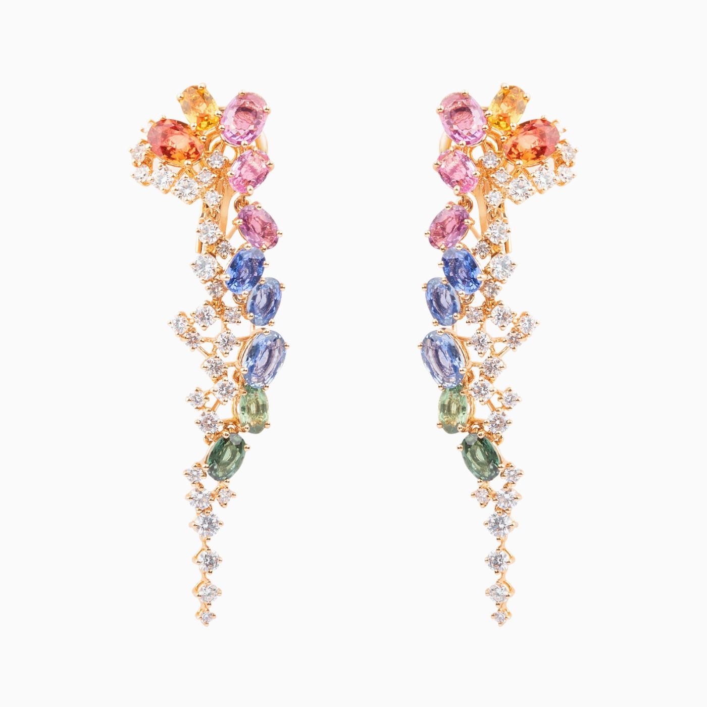 Pedientes earcuffs de oro rosa con zafiros multicolor y diamantes