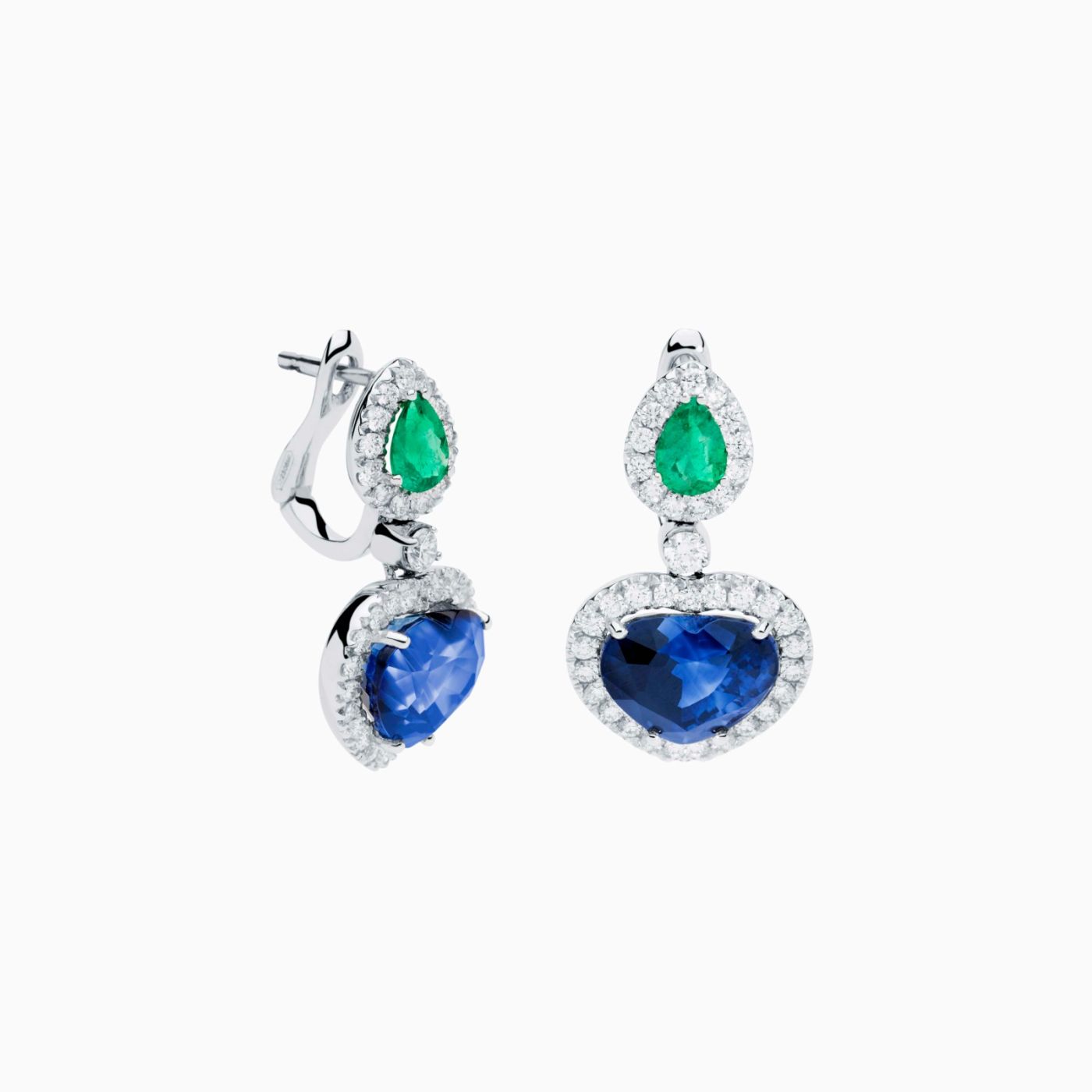 White gold earrings with sapphires and emeralds