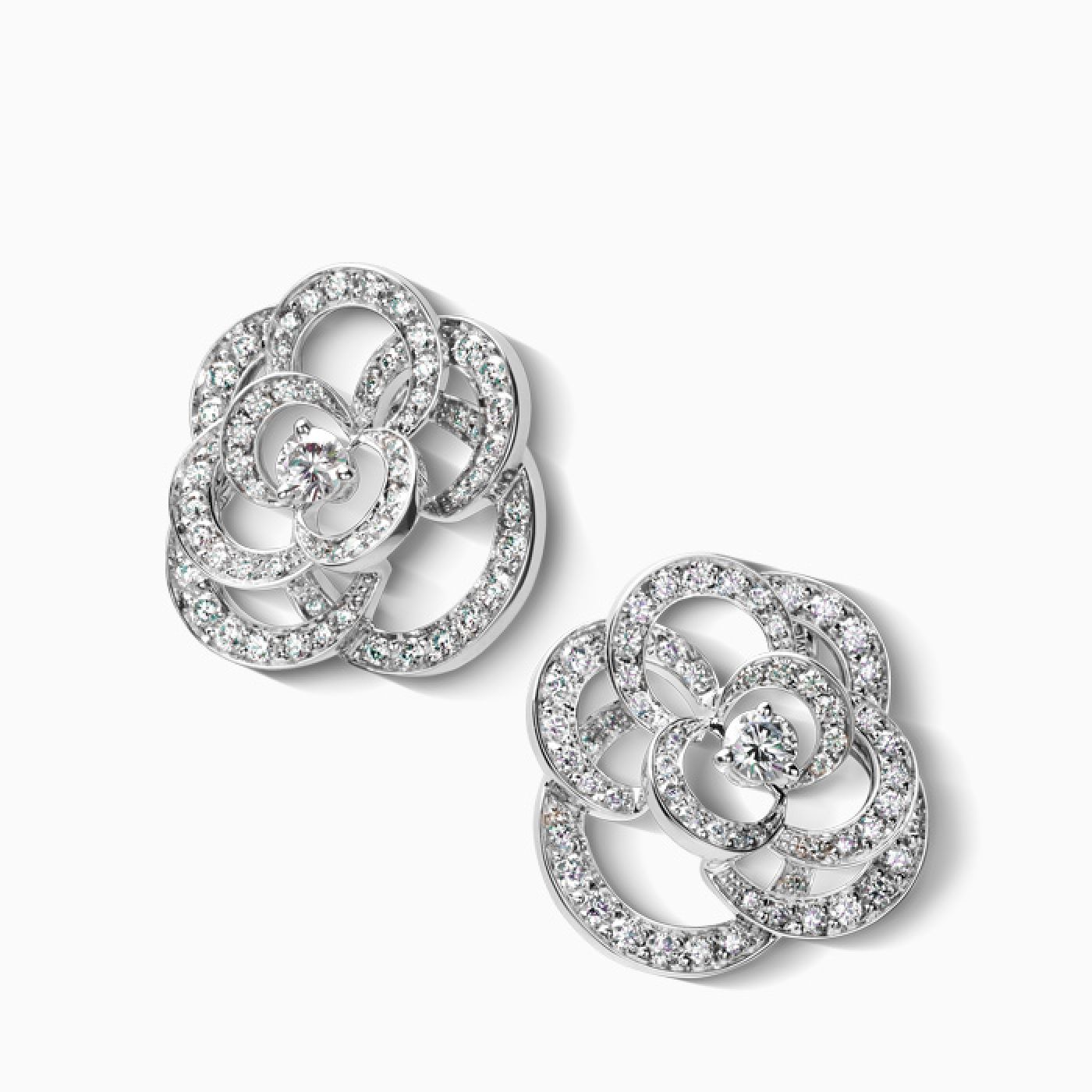 Chanel Camelia Sculpte Onyx Diamond 18k White Gold Earrings Chanel