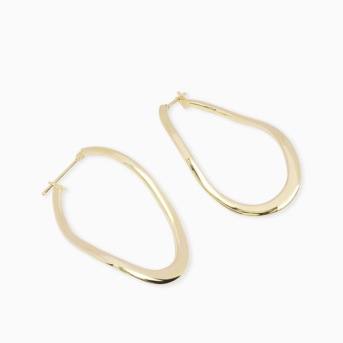 Pendientes de aro ovalados onda de oro amarillo 