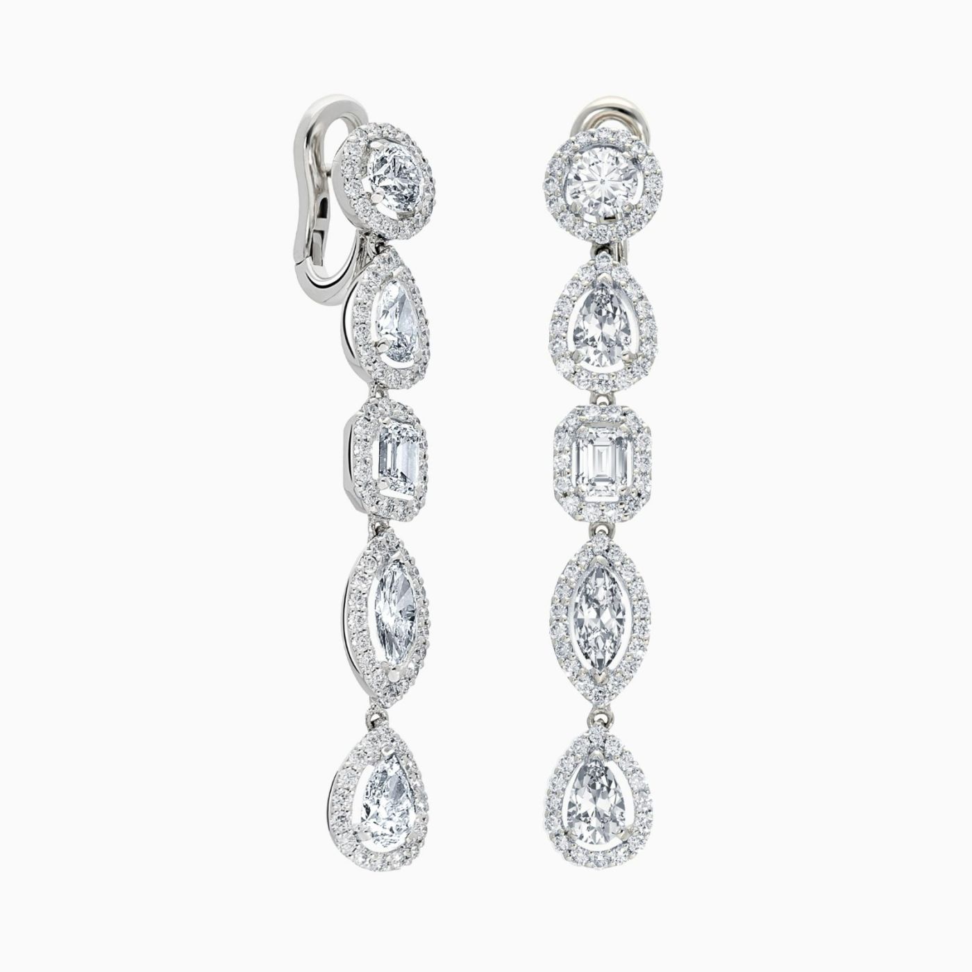 White gold earrings with multi-shaped diamonds