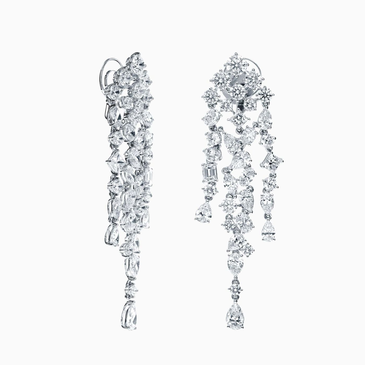 White gold earrings with multi-shaped diamonds