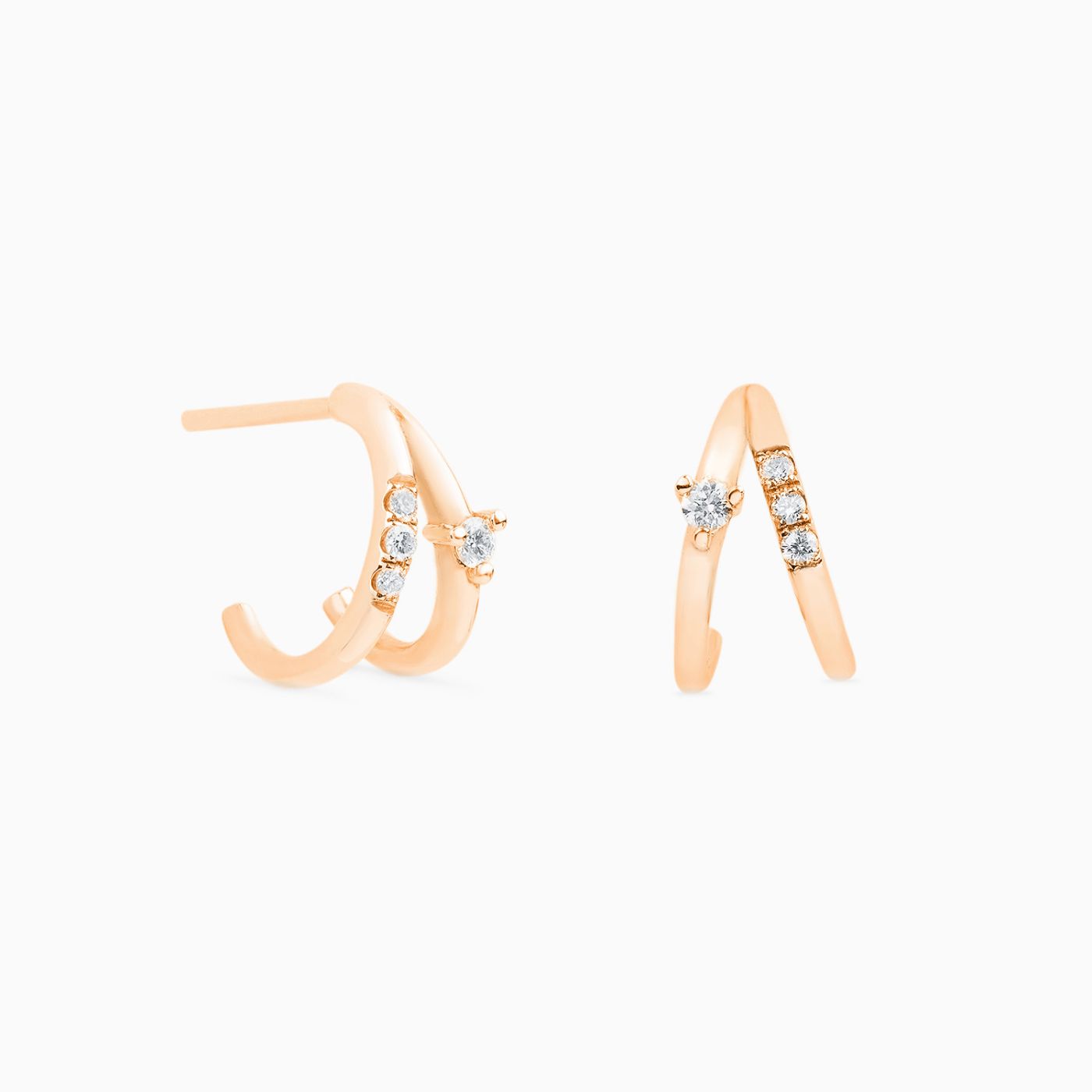 Double open hoop earrings in rose gold with diamonds