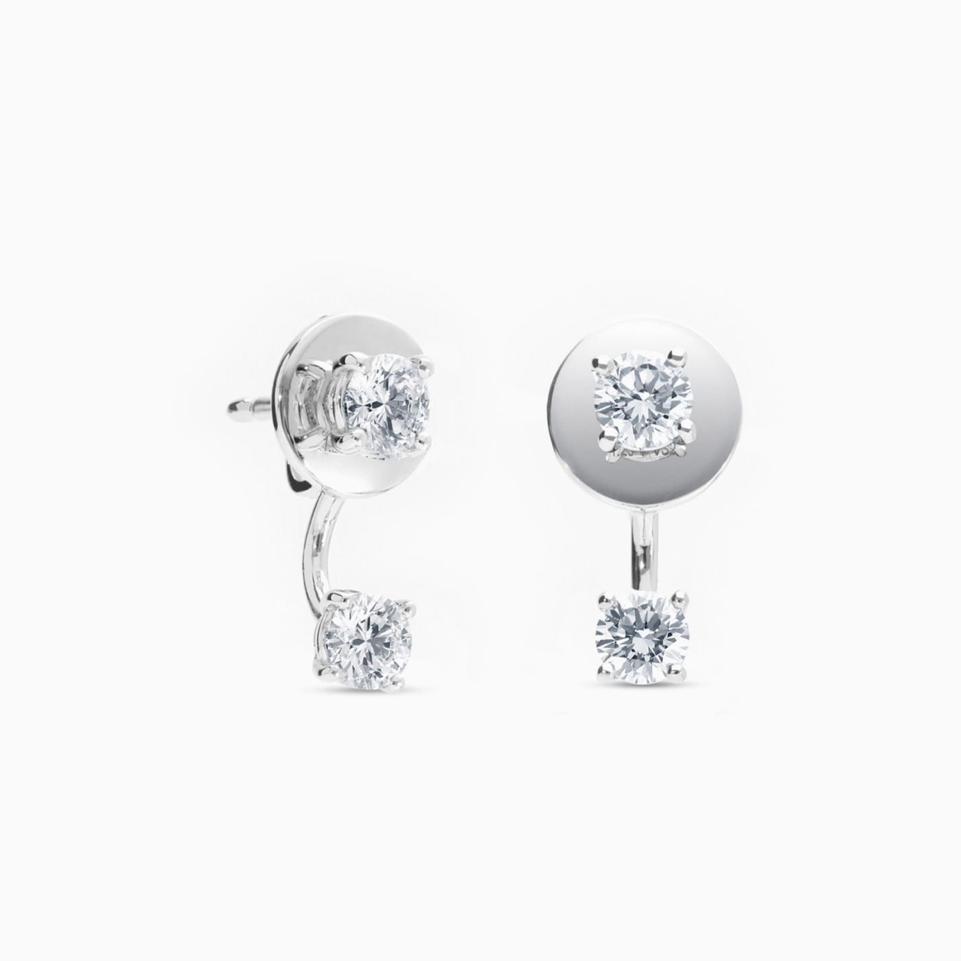Pendientes dormilonas doble de oro blanco con diamantes