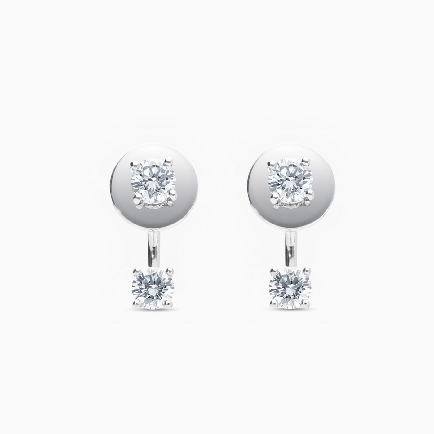 Pendientes dormilonas doble de oro blanco con diamantes