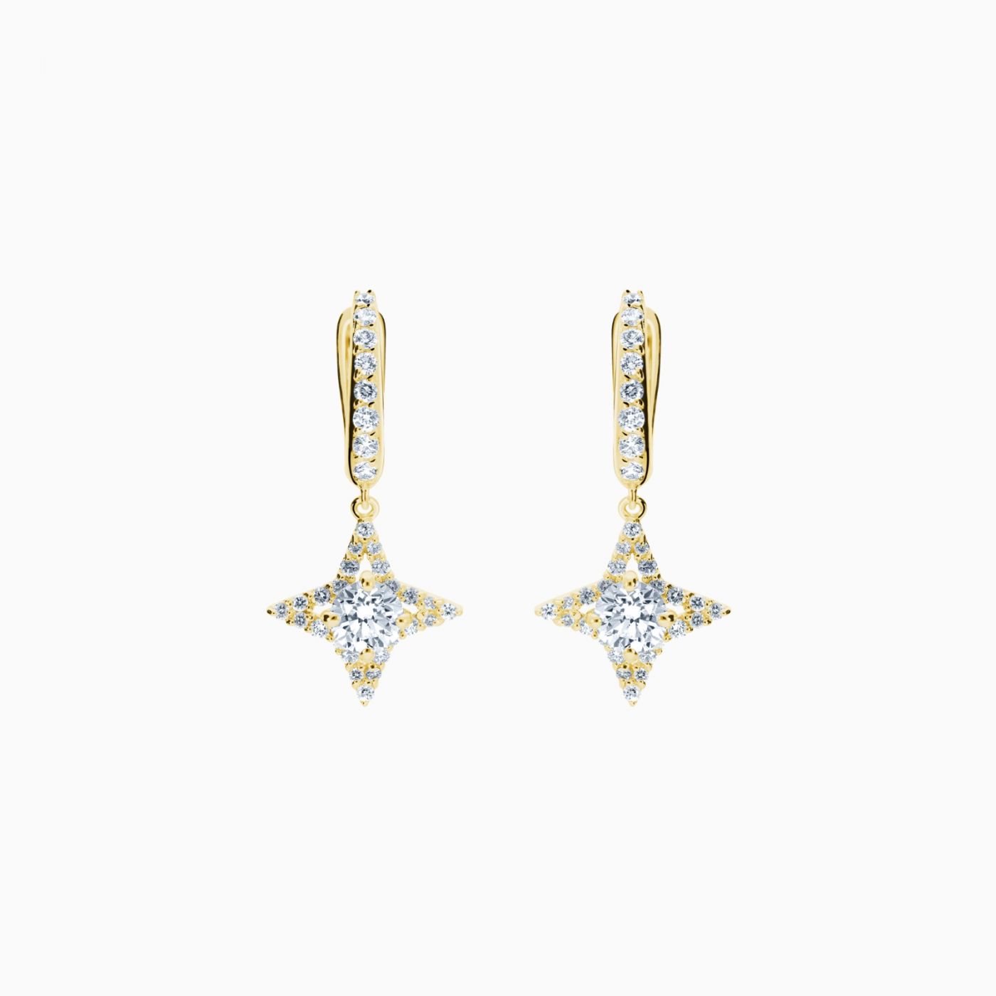 Pendientes estrella de oro amarillo con diamante central y orla de diamantes 
