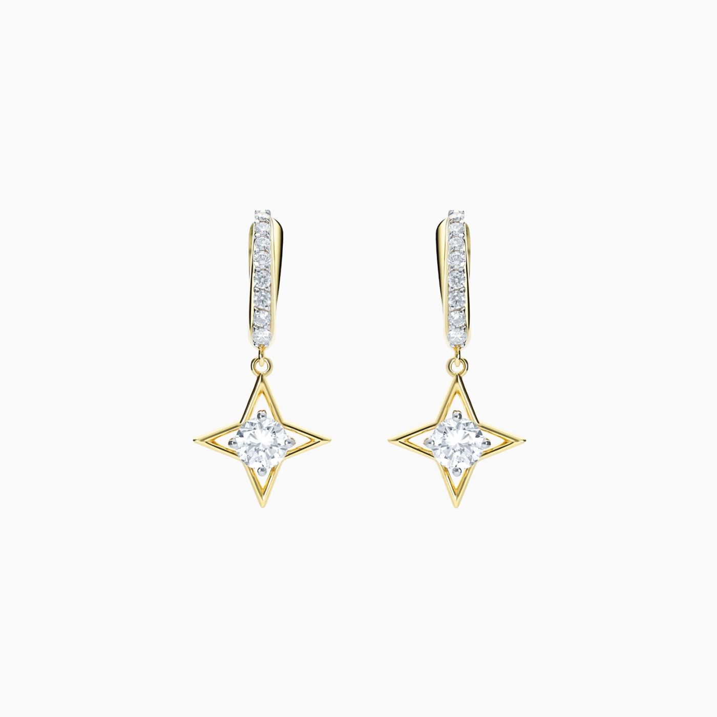 Pendientes estrella de oro amarillo con diamantes y diamante central