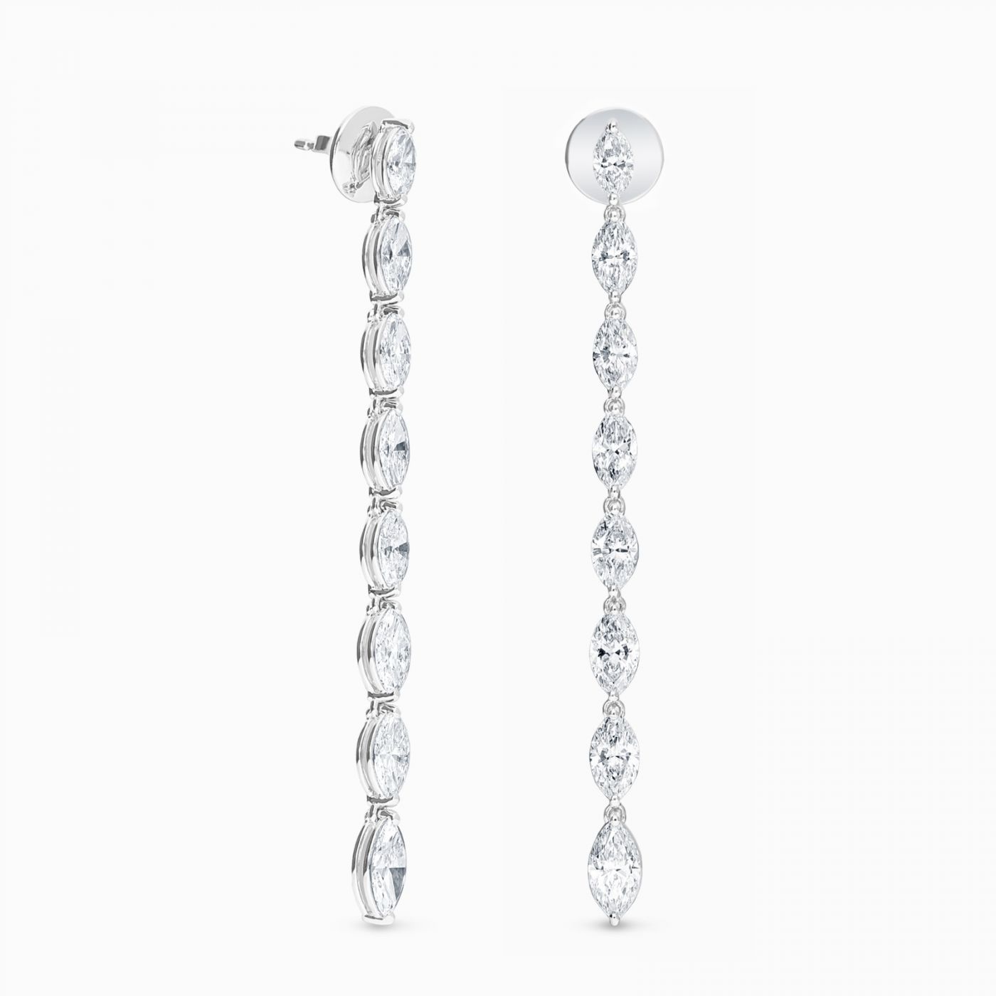 Pendientes largos de oro blanco con diamantes marquise 