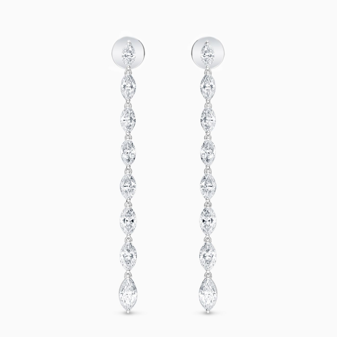 Pendientes largos de oro blanco con diamantes marquise 