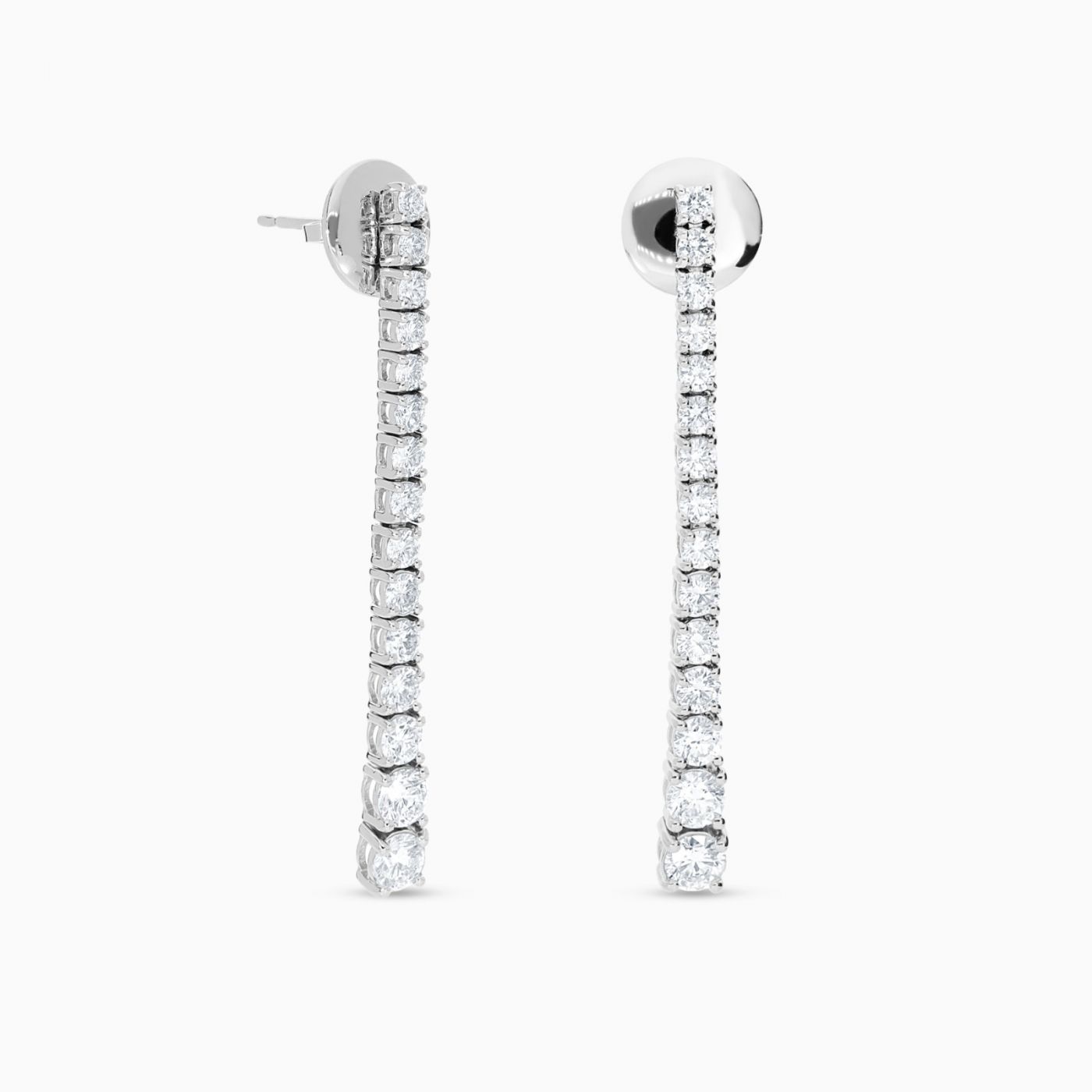 Pendientes rivière largos de oro blanco con diamantes en degradé