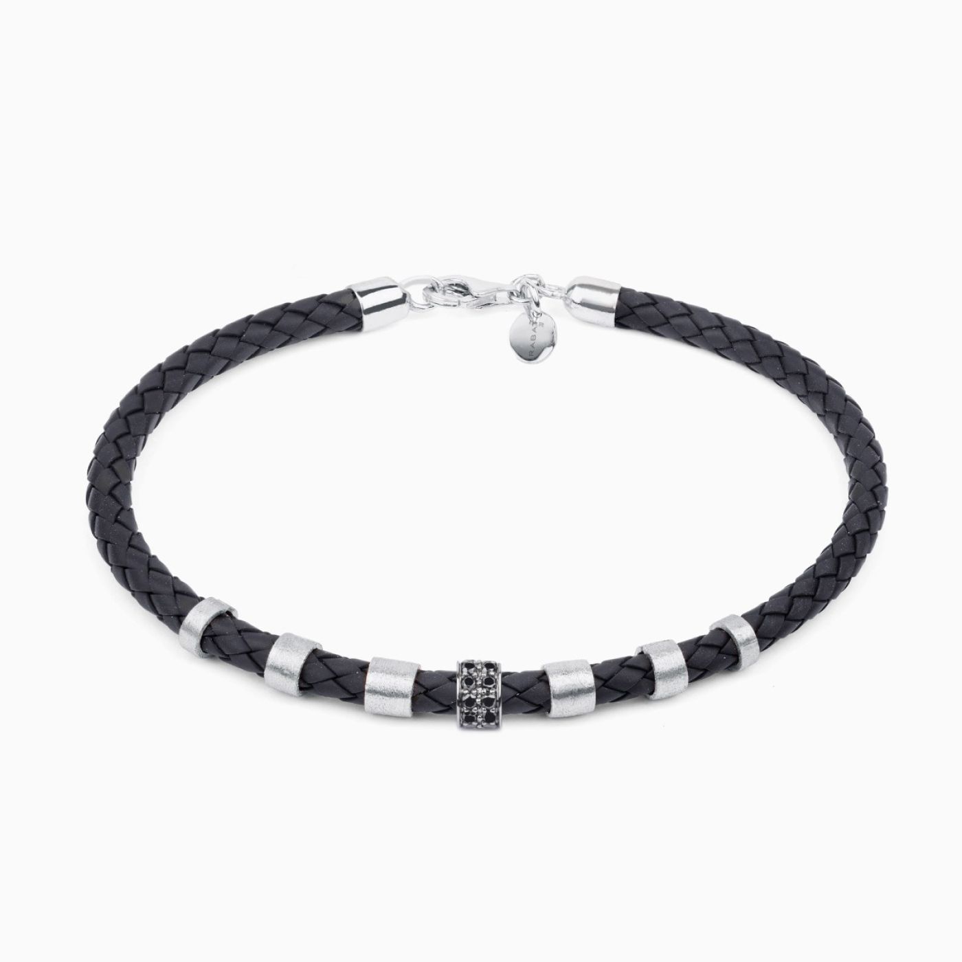 RABAT bracelet made of leather with white gold details and black diamonds