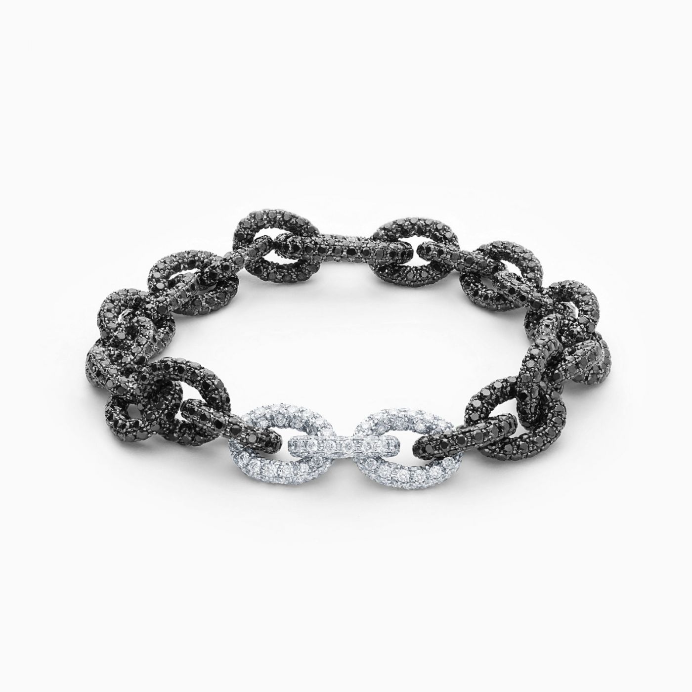Pulsera de eslabones de oro con rodio negro con pavé de diamantes blancos y negros