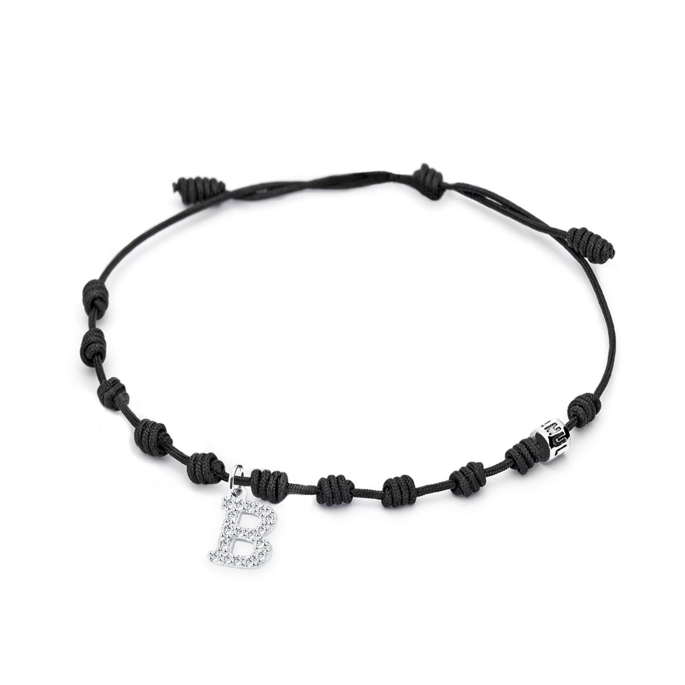 Pulsera de hilo con charm con forma inicial B de diamantes