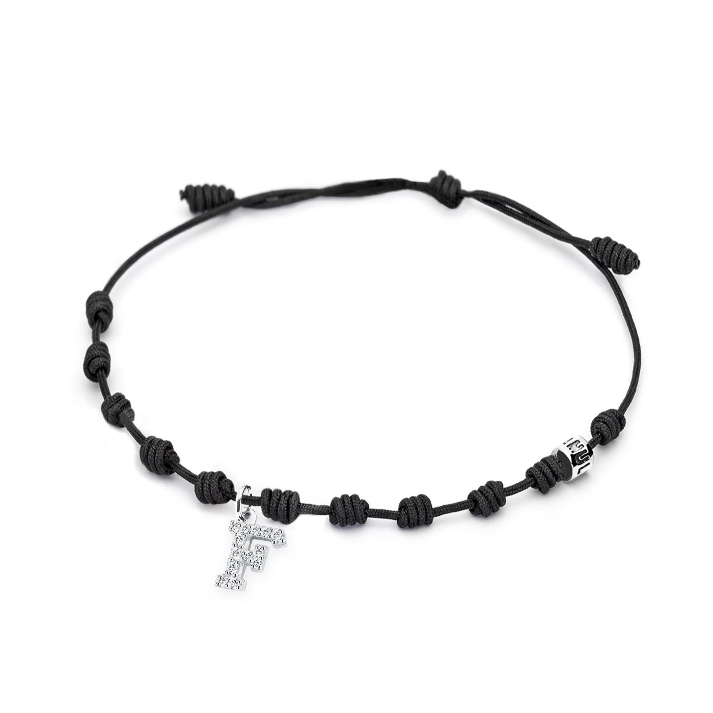 Pulsera de hilo con charm con forma inicial F de diamantes